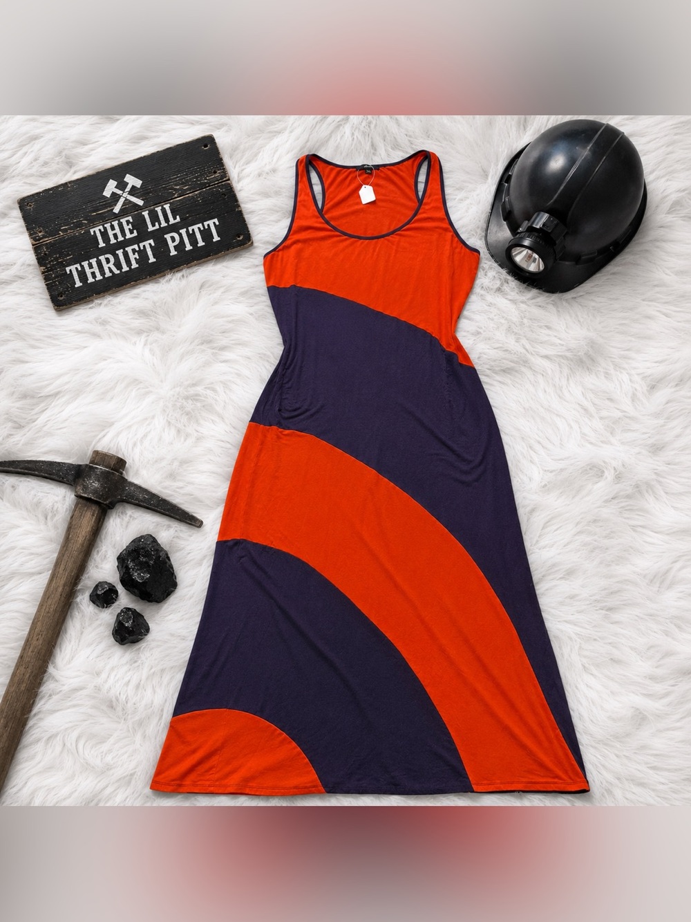 Milano Orange and Navy Colorblock Sleeveless Maxi Dress